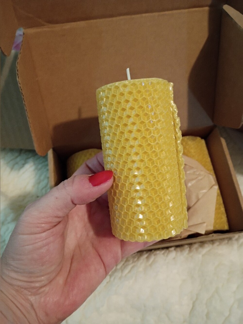 NEW! Set Of 3 Yellow Beeswax Pillar Candles